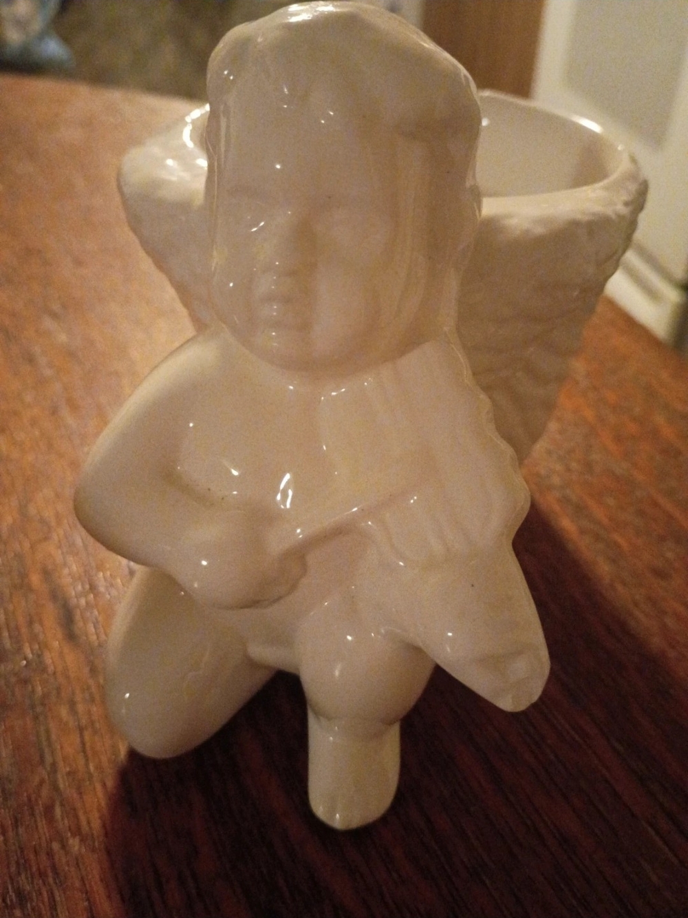 Glossy White Ceramic Cherub Planter - Decorative Home Accent